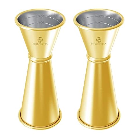 Gold Double Cocktail Jigger Japanese Jigger for Bartending Set of 2 Stainless Steel Measuring Jigger 1 & 2 oz Alcohol Measuring Tools by Homestia Cover