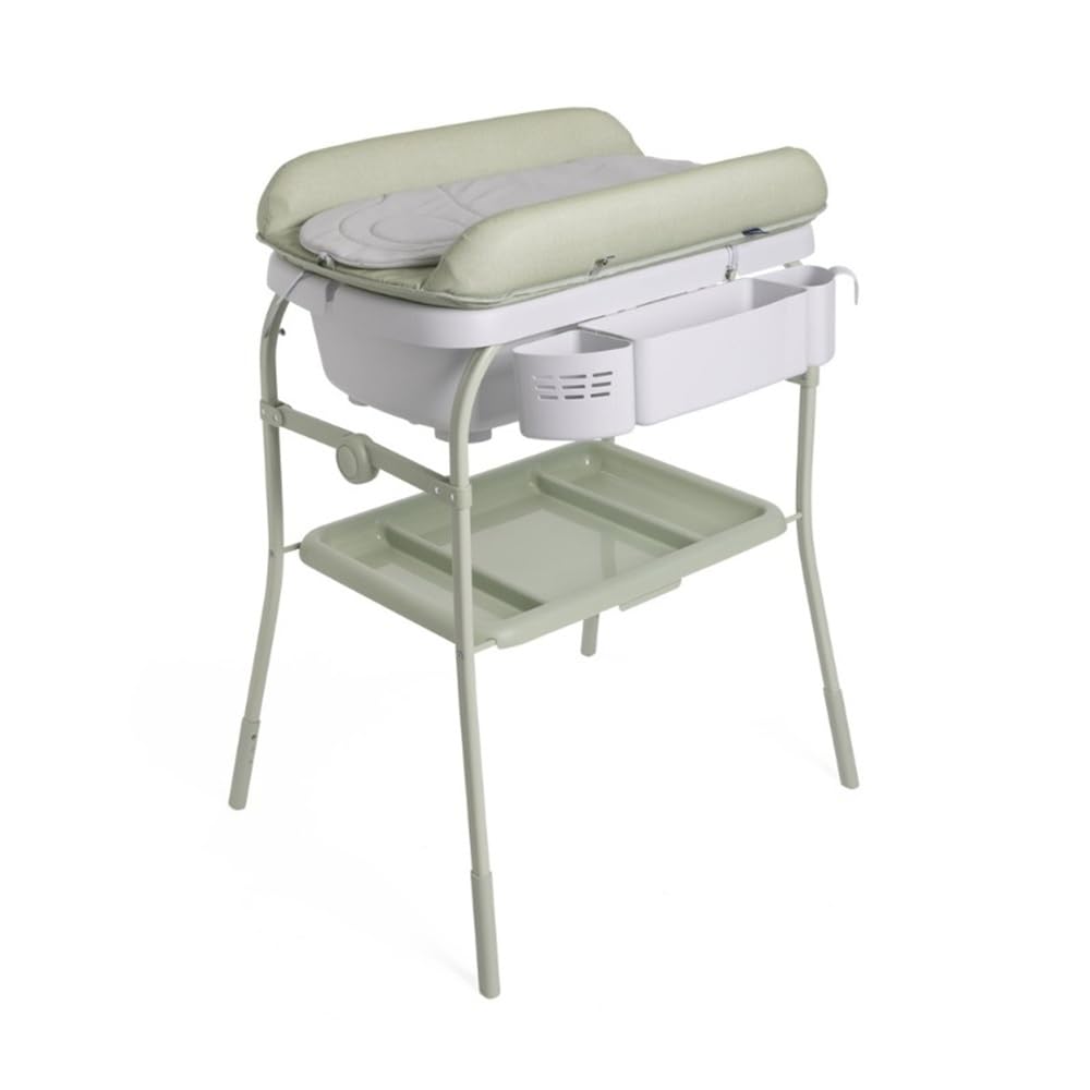Chicco Cuddle & Bubble Vaschetta Bagnetto Fasciatoio Neonato Ergonomico con Materassino e Morbido Riduttore, Altezza Regolabile, Chiusura Compatta, Parent Organizer, Max 11kg, Grigio e verde