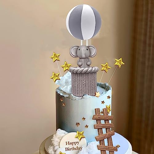 24 Pcs Elephant Cake Toppers Hot Air Balloon Elephant Cake Decoration Ladder Stars Cloud Cake Decorations For Elephant Theme Birthday Baby Shower Party Supplies #TOP25