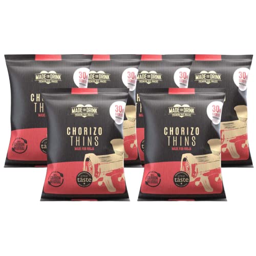 Made For Drink Chorizo Thins - Premium Bar Snacks, Made For Rioja, Keto Friendly, Great Taste Award Winner, Keto Friendly, Free From 14 Major Allergens, We Are 100% Carbon Neutral - 6 x 30g Gift Set
