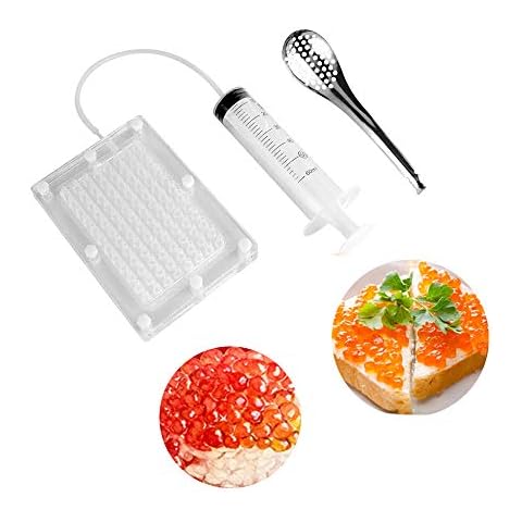 Caviar Spherification Tool, Caviar Maker Kit,Spherification Dropper Molecular Gastronomy Kit with Spoon & Syringe for Molecular Gastronomy 100 Hole Cover