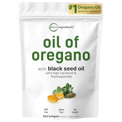 micro ingredients oil of oregano softgels 300 count  2 in 1 formulated with black seed oil 4x strength carvacrol amp thymoquinone  plant based non-gmo amp immune support