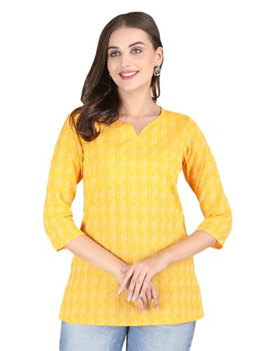 Image of Short Kurta for Women - Pure Cotton Printed Ladies Kurti, Stylish Girls Top, Ethnic Half Kurtas, Tunic Design Woman