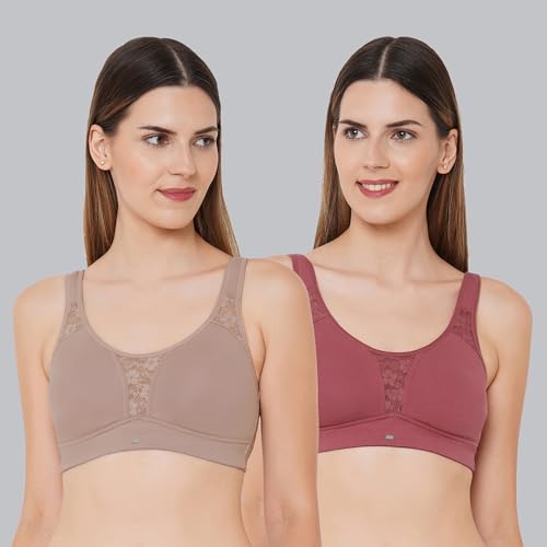 Image of SOIE Women Solid Non Padded Non Wired Full Coverage Stretch Cotton Minimizer Bra Combo Pack of 2