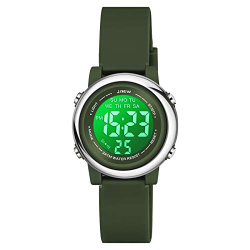 Venhoo Kinder-Armbanduhr, 7 Farben, digitale Lichter, Outdoor, Sport, Kleinkind-Armbanduhr mit leuchtendem Alarm, Stoppuhr für kleine Mädchen, Jungen, Kinder grün
