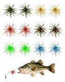 12PCS Sea Urchin Bait, 6 Colors Fuzzy Dice Bait, Floating Soft Plastic Fishing Lure, TPR Bass Fishing Lures Swimbait with Reflective Stars, Realistic Creature Bait with Flexible Tentacles (Large)