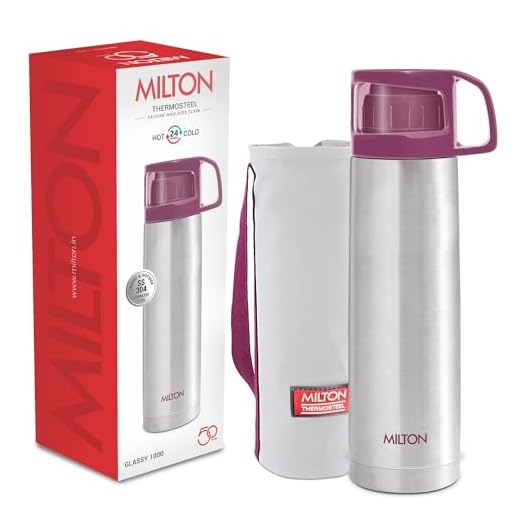 Milton Glassy 1000 Thermosteel 24 Hours Hot and Cold Water Bottle with Drinking Cup Lid, 1 Litre, Pink | Leak Proof | Office | Gym | Home | Kitchen | Hiking | Trekking | Travel