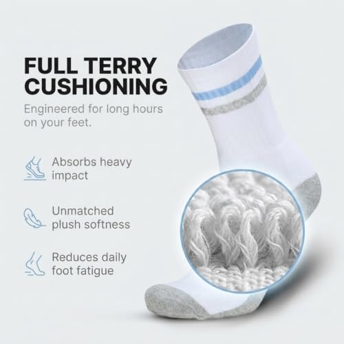 Image of Men's Regular Length Full White Terry Ribbed Socks - Cushioned for Comfort, Breathable Cotton Socks for Men - Free Size (Pack of 3)