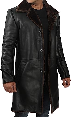 Image of fjackets Shearling Leather Coat Men - Real Lambskin Leather Jackets Mens Sherpa Lined Winter Casual Fur Coats Outerwear