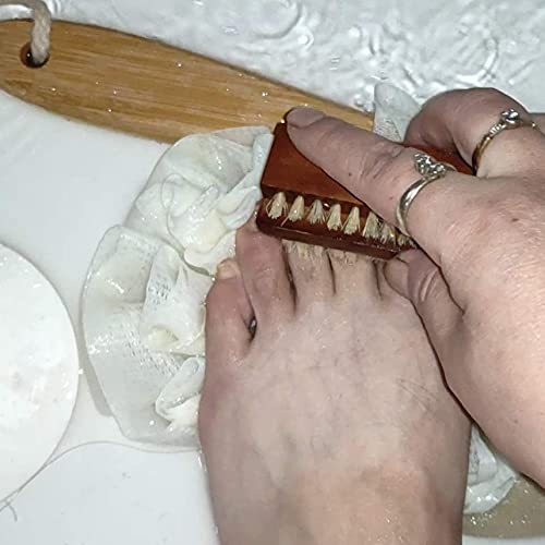 Coralpearl Drewniana szczotka do czyszczenia paznokci różany dwustronny w naturalnym 100% włosie dzika do czyszczenia rąk palec stóp stóp, szczoteczka do peelingu paznokci u stóp dla mężczyzn kobiet dzieci manicure pielęgnacja pedicure (4)