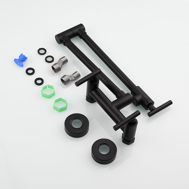 Grifo de cocina de pared negro monomando con caño plegable giratorio 4
