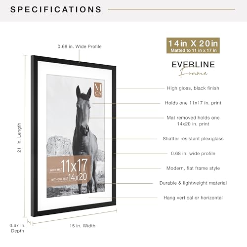 Image of MCS Everline Collection 14x20 Matted Poster Frame with 11x17 Picture Display, Black Vertical & Horizontal Wall Hanging Large Frame for Photos, Posters & Art Prints (1-Pack)