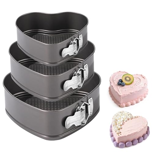 YXHZVON 3 Stück Edelstahl Herzbackform, Backform Herz 20/22/24CM, Antibakteriell Herz Kuchenbackform, Hochglanzpoliert, Springform Herzbackform, Abnehmbarer Flachboden