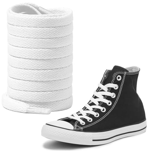 UamGlsob Long Shoe Laces for Converse High Top Sneakers 5/16 Flat Cotton Premium Extra Long Shoelaces Replacement Strings (White 63/160cm)