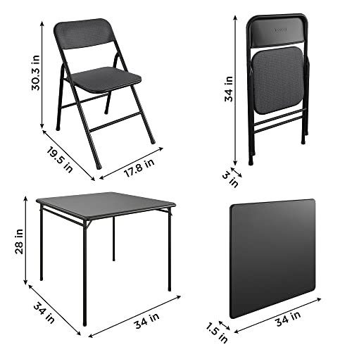 Image of CoscoProducts Premium 5-Piece Table & Chair Dining Set, with 34 inch Vinyl Top Card Table and 4 Fabric Padded Seat & Back Folding Chairs, Black