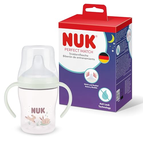 NUK Perfect Match Nuit Tasse d’apprentissage | 6+ mois | 150 ml | Tasse anti-fuite pour bébés | Poignées antidérapantes | Brille dans le noir | Lapin | Lot de 1