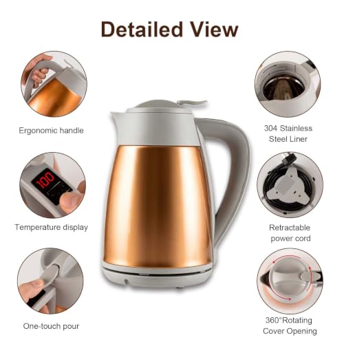 Image of Vacuum Thermal Electric Kettle 1.5L,Tip-Over Prevention & LED Display,1000W