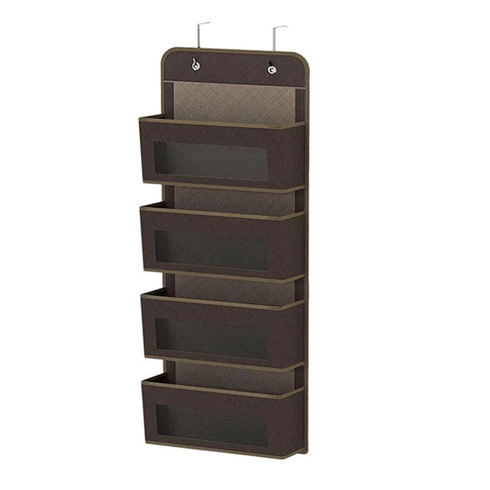 SEIWEI Organizador de pared para colgar sobre la puerta, con 4 bolsillos transparentes para ventana, 2 ganchos de metal, ahorra espacio en el cuarto del bebé, baño, armario, dormitorio, color marrón