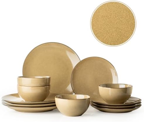 Plates and Bowls Sets, 12 Pieces Modern Stoneware Dinnerware Set ...