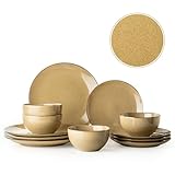 Dafuceramic Plates and Bowls Sets, 12 Pieces Modern Stoneware Dinnerware Set for 4 Kitchen...