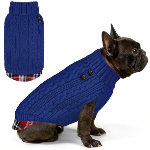 Image of KYEESE Dog Sweater for Small Dogs Turtleneck Thick Knit Pullover | Stretchy Fit, Lightweight & Warm, Cozy Knit Comfort, Classic Plaid Design, Gentle on Sensitive Skin, Winter Daily Wear