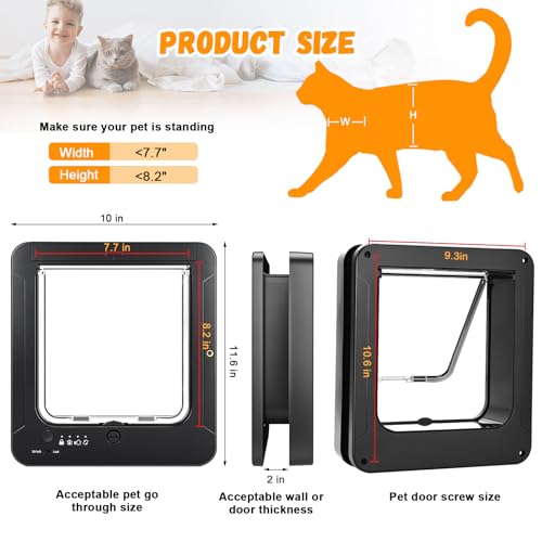 Smart Cat Door for Interior & Exterior, RFID Cat Pet Door with 3 Collar Sensor Keys & 1 Remote Control & 4 Way Locking Cat Flap with Collar Sensors Activated Opening CatDoor - Image 6