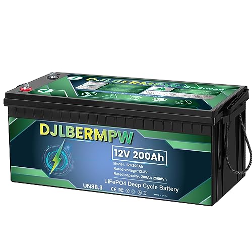 DJLBERMPW 12V 200Ah LiFePO4 Lithium Battery, Built-in 200A