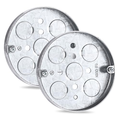 OwnMy 4 Inch Round Shallow Electrical Outlet Boxes, Metal Shallow Electrical Box Ceiling Fan Junction Boxes for Wall Light Fixtures, 1/2
