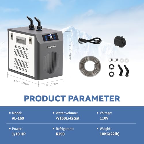 [New Upgrade] Poafamx Aquarium Chiller, 42gal 1/10 HP Water Chiller for Fish Tank Quiet Refrigeration Compressor Aquarium Cooler with Touch Screen Temperature Control for Axolotl Hydroponics Coral - Thumbnail 7
