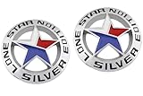 Pair Set Lone Star Silver Edition Texas Metal Badge Emblem Nameplate Universal Stick On Fits Car Auto Truck Pickup (Silver Black)