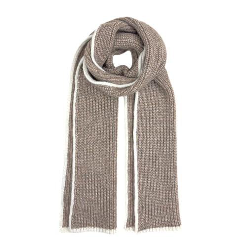 Humble Hilo Fine Knitted Scarf Fall and Winter Scarf for Women and Men (Fine Knitted, Light Brown with Trim)