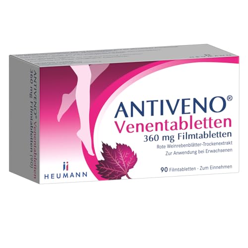 ANTIVENO Venentabletten von Heumann, unterstützt bei Venenschwäche mit Schwellungen, Schmerzen & Müdigkeit in den Beinen, regt die Durchblutung an, schützt vor Wassereinlagerungen in den Beinen, 90 St