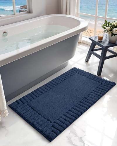 Color&Geometry Alfombra de Baño Grande Antideslizante 60 x 90 cm, Tapete de Baño Absorbente Lavable, Alfombra de Microfibra Suave para Baño, Ducha, Bañera (Azul)