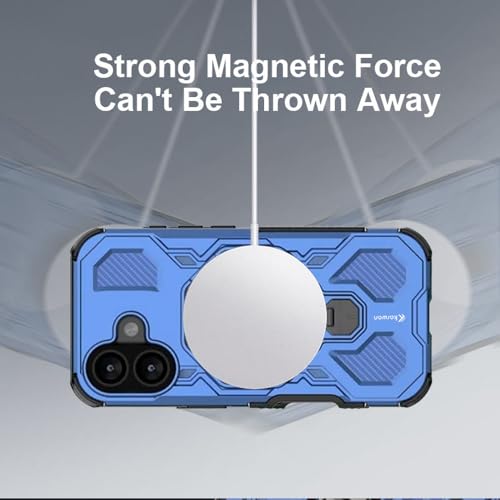 Image of KARWAN Tough Shockproof Armor Back Case Cover Compatible with iPhone 16 with 360 Degree Rotation Magnetic Attraction Ring, Holder Heavy Duty Rugged Cover with MagEaze Wireless Charging (Blue)