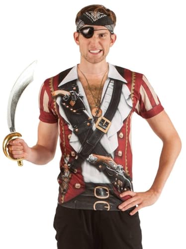 Faux Real unisex adult Halloween 3d Photo-realistic Short Sleeve T-shirt Costume Top, Swashbuckler Pirate, X-Large US