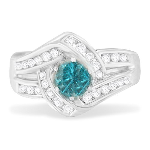Original Classics 14K White Gold Treated Blue Round Diamond Cocktail Ring (1.50 Cttw, Blue Color, SI1-SI2 Clarity) - Size 6-3/4