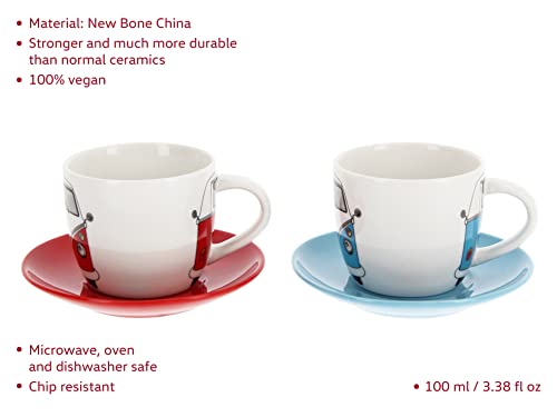 Brisa Vw Collection - Volkswagen Samba Bus T1 Camper Van Espresso Cup 2-Pc Set In Gift Box For Kitchen, Garage, Office - Camping Equipment/Gift-Idea/Souvenir (Design: Front/Red/Blue) #TOP1