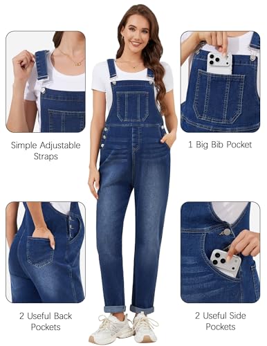Image of PACBREEZE Women's Maternity Shorts Jean Overalls for Women Stretchy Denim Bib Jumpsuits Summer Pregnancy Shorts