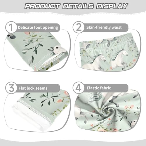 ALAZA Girls' Leggings Children's Yoga Pants Skinny Printed Dance Horses Green Comfortable 4T2