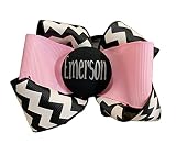 Black Chevron & Pink Hair Bow with Name - or Choose Your Custom Colors for School or Dance Clip Pony