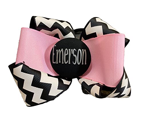 Personalized Hair Bow With Name, Pink Polka, Gold And White, Match School Or Team Colors #TOP5