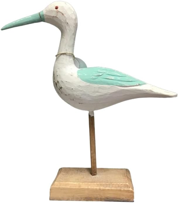 The Bridge Collection10-Inch Wooden Seabird Sculpture on Stand - Nautical Shore Bird Beach House Decoration, Coastal Seagull Figurine for Bird and Beach Lovers Alike (White/Teal)