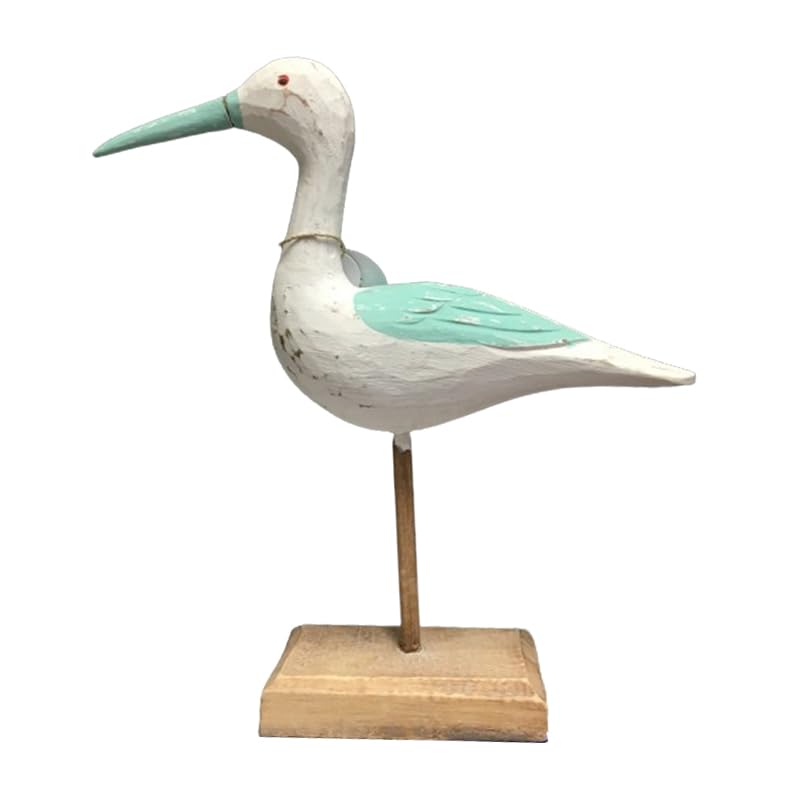 The Bridge Collection10-Inch Wooden Seabird Sculpture on Stand - Nautical Shore Bird Beach House Decoration, Coastal Seagull Figurine for Bird and Beach Lovers Alike (White/Teal)