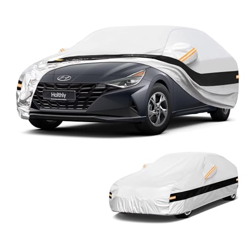 Image of 10 Layers Car Cover Custom Fit for Hyundai Elantra (2006-2026), Waterproof All Weather for Automobiles, Outdoor Full Cover Sun Dust Rain Protection with Cotton. Silver
