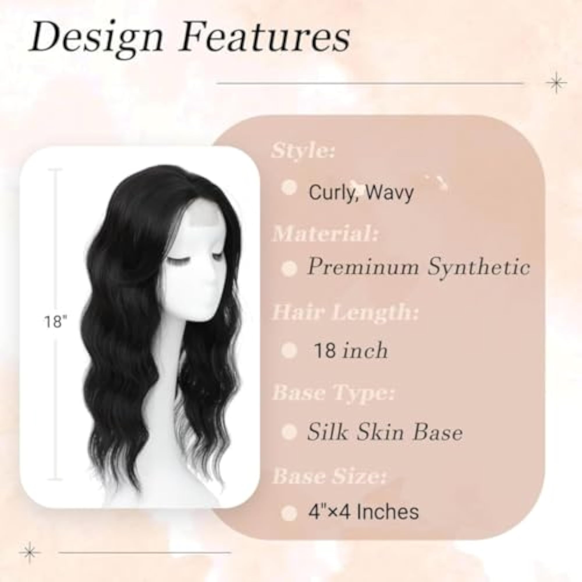 18-Inch Wavy Topper for Women, Black Silk Base
