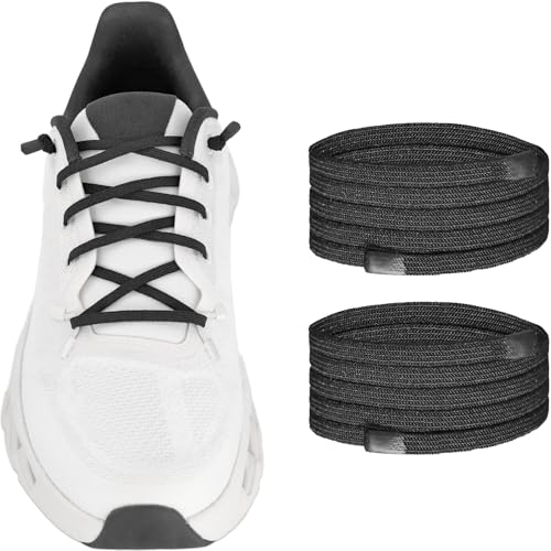 NDTEZUGT Elastic No Tie Shoelaces for ON Cloudtilt Running Shoes 4MM Bungee Cord | Stretchy Spandex Shoe Laces with Silicone Tips | Hands-Free Sneaker Replacement Strings (Black2 26/65cm)