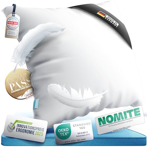 LEOSARA® 3-Kammer Daunenkissen 80x80 – Daunenkissen 80x80cm - Federkissen Kopfkissen Daunen 80x80 I Allergiker geeignet I Atmungsaktiv I Kopfkissen, 90% Daune, 10% Federn (1er Set)