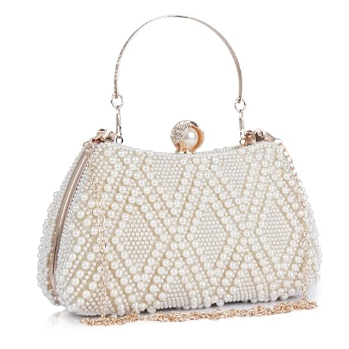 Image of Lady Quinton Pearl and Rhinestone Evening Clutch Bag, Bridal Party Handbag with Chain Strap