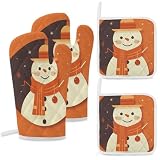 Juego de 4 manoplas de horno y soportes para ollas, resistentes al calor, antideslizantes, almohadillas calientes, guantes de cocina para cocina, hornear, asar a la parrilla