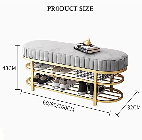 Étagère à chaussures à 2 niveaux avec banc en velours compact - 3